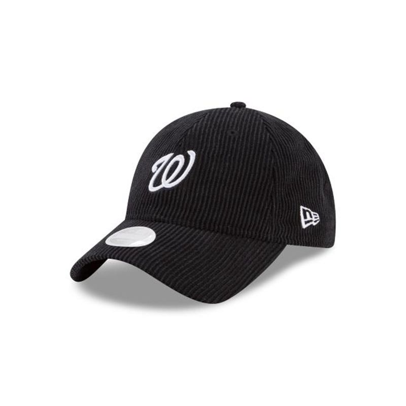 MLB Washington Nationals Womens Corduroy 9Twenty Adjustable (HOS3752) - Black New Era Caps